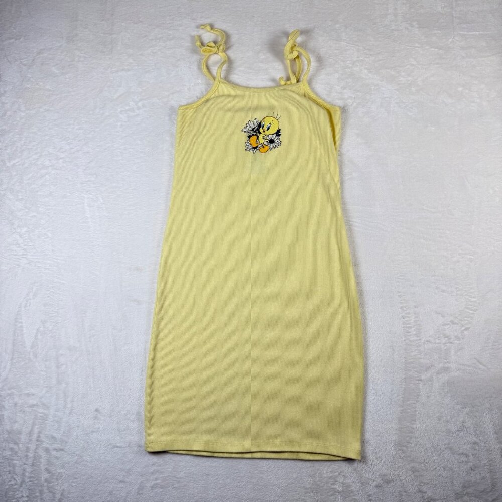 Looney Tunes Tweety Bird Graphic Sleeveless Ribbed Mini‎ Dress Yellow Women M